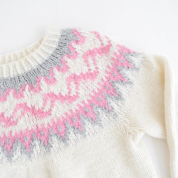 Vintage Handmade Cream Cowichan Chunky Fair Isle Icelandic Fisherman Cabincore M - Picture 9 of 12